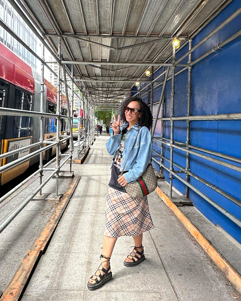 Natasha in Burberry skirt 