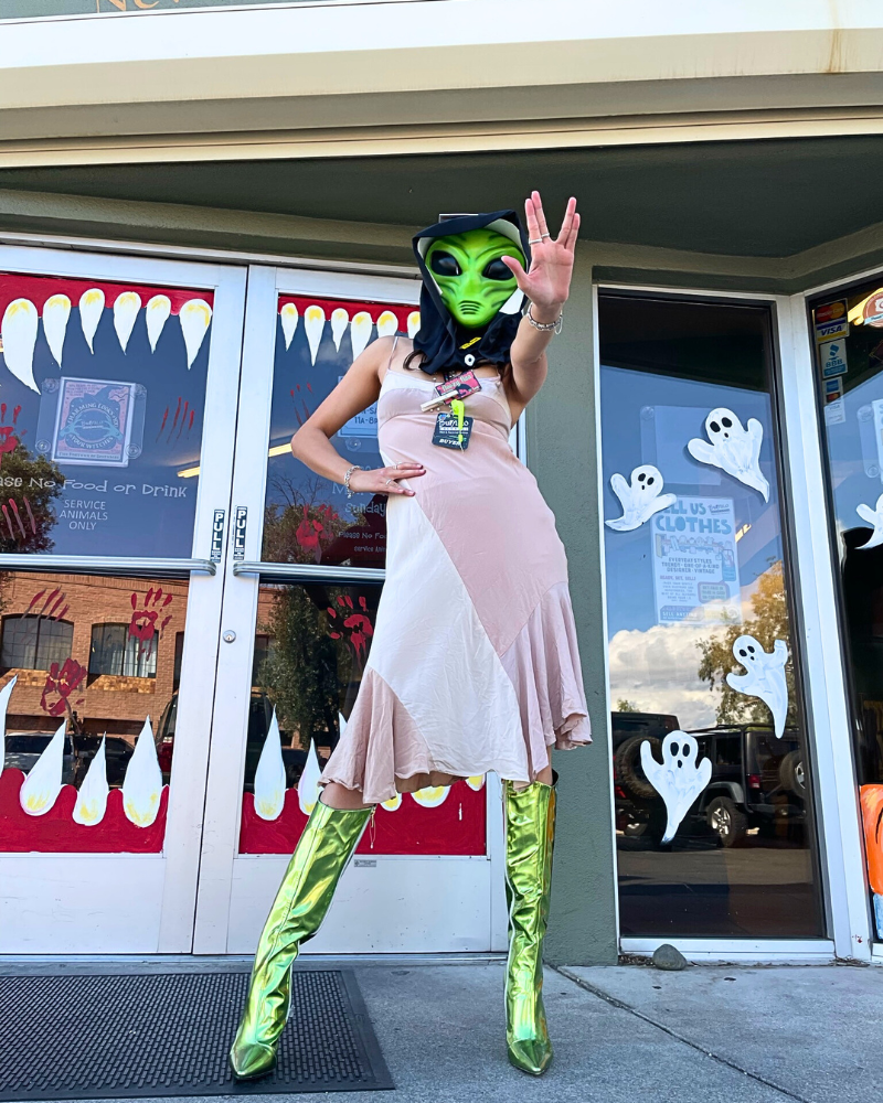 Green alien Halloween costume 