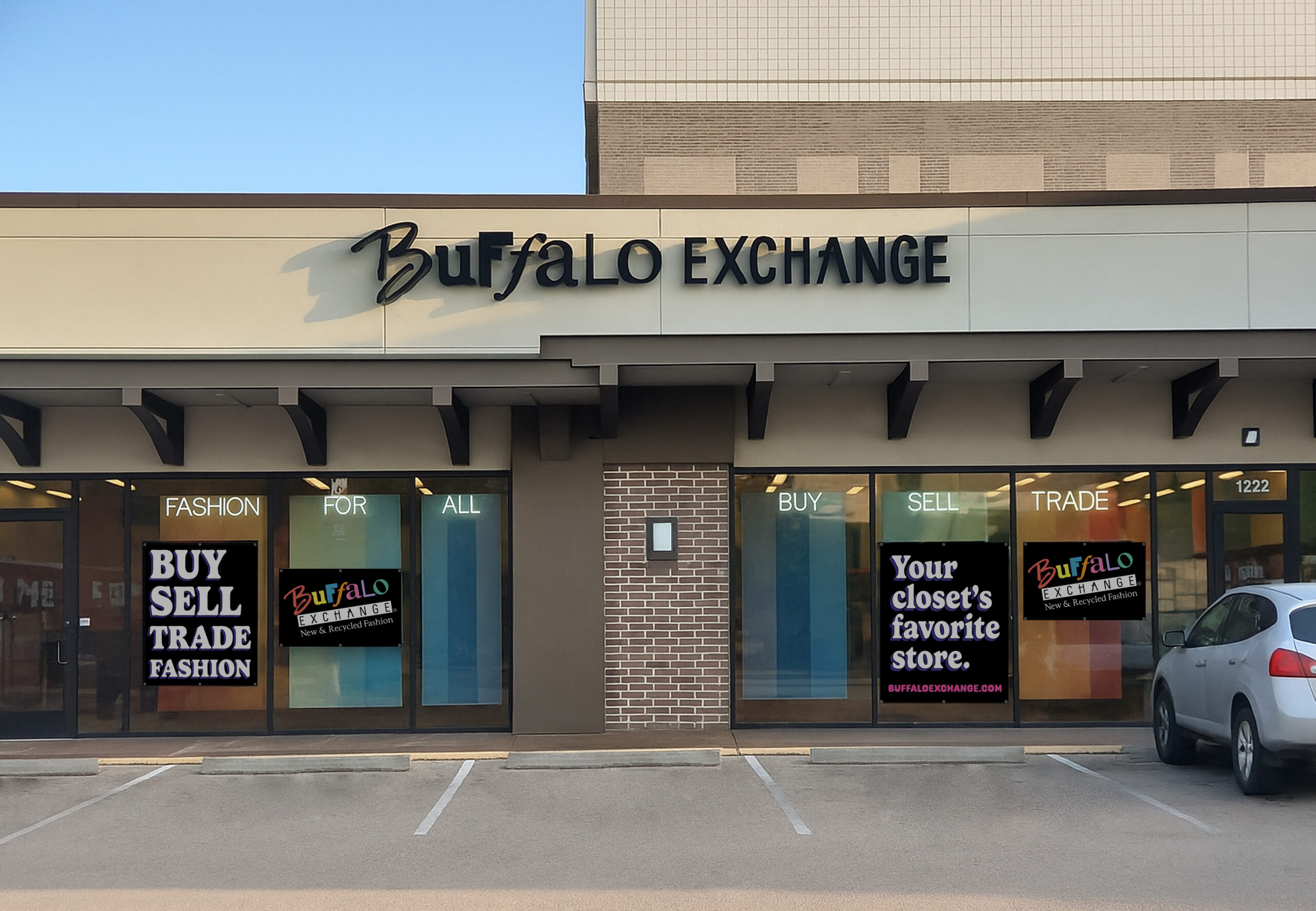 Houston location exterior featuring window signage